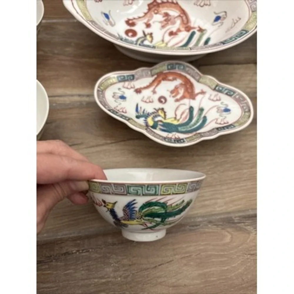Japanese dishes oval platter, smaller platter, 5 Cups, 5 Bowls‎